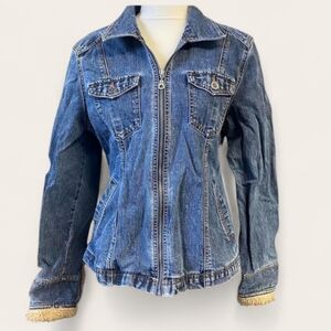 French Cuff Y2K  Vintage denim jean jacket with faux fur trimmed sleeves  Large